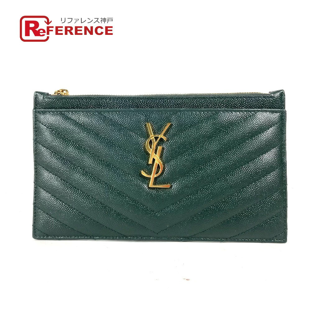 Saint Laurent PARIS Monogram L Bag Pouch Clutch Leather Green
